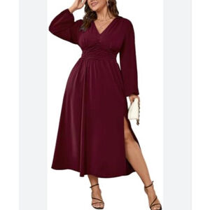 NEW Plus Size Wedding Guest Cocktail Long Sleeve Midi Dress 1X